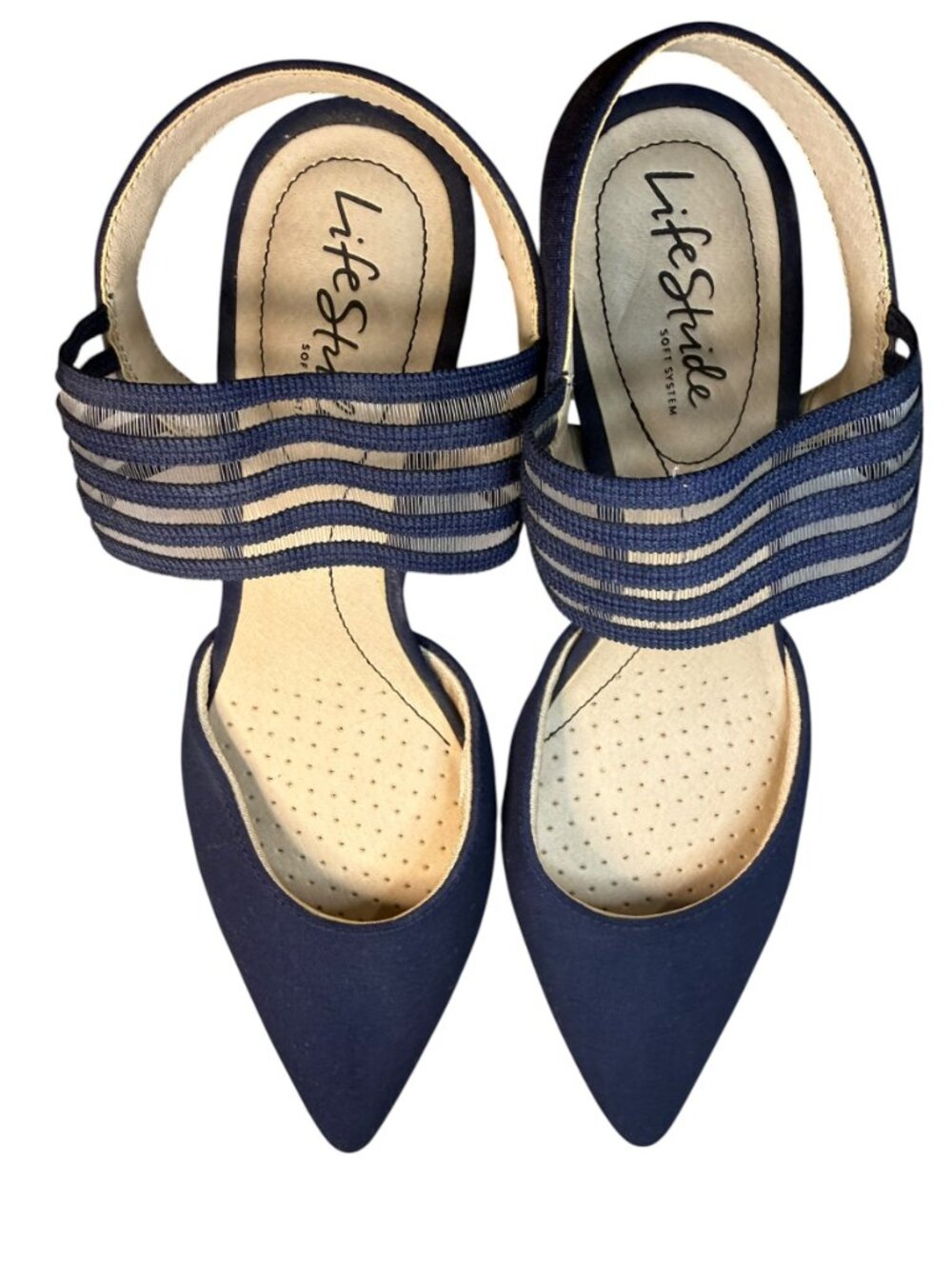 LifeStride 7 NEW Navy Blue Pointed Toe Heels Strappy Stretch Pump Size Comfort - Picture 6 of 9